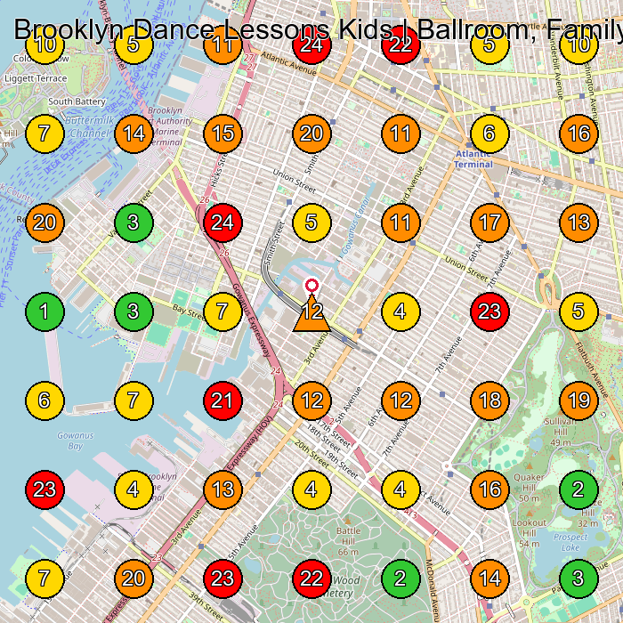 Brooklyn Dance Lessons Kids | Ballroom, Family Dance, and Birthday Parties Dance School GeoGrid ranking map for Brooklyn NY